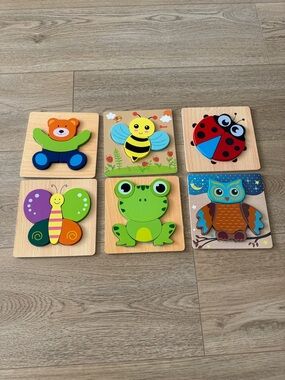 Wooden Animal Puzzle Set for Kids Colorful Bee Frog Owl Learning Toys Sets